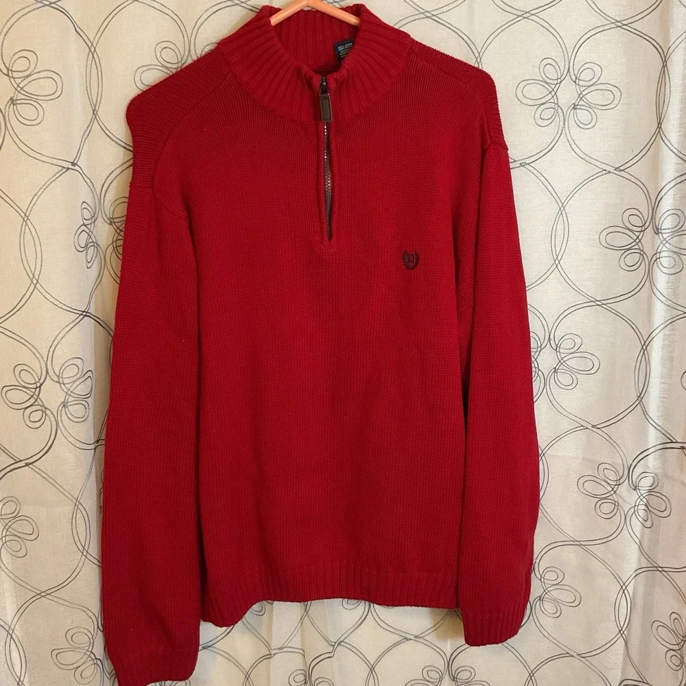 Men's Chaps Red Quarter Zip Long Sleeve Pullover Sweater Size‎ Large
